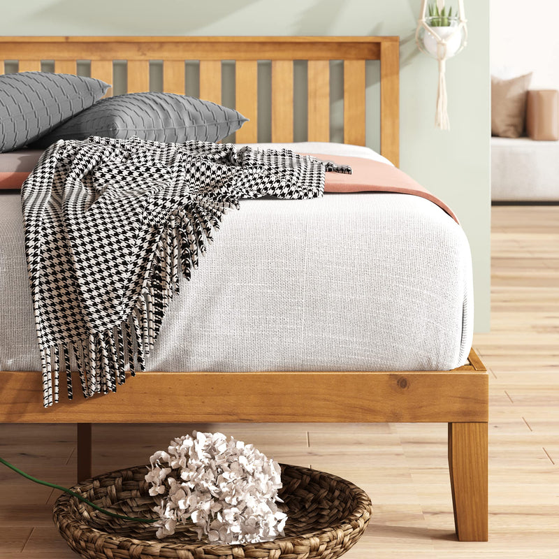 Alexia Wood with Wood Headboard Bed Frame with headboard / Solid Wood Foundation