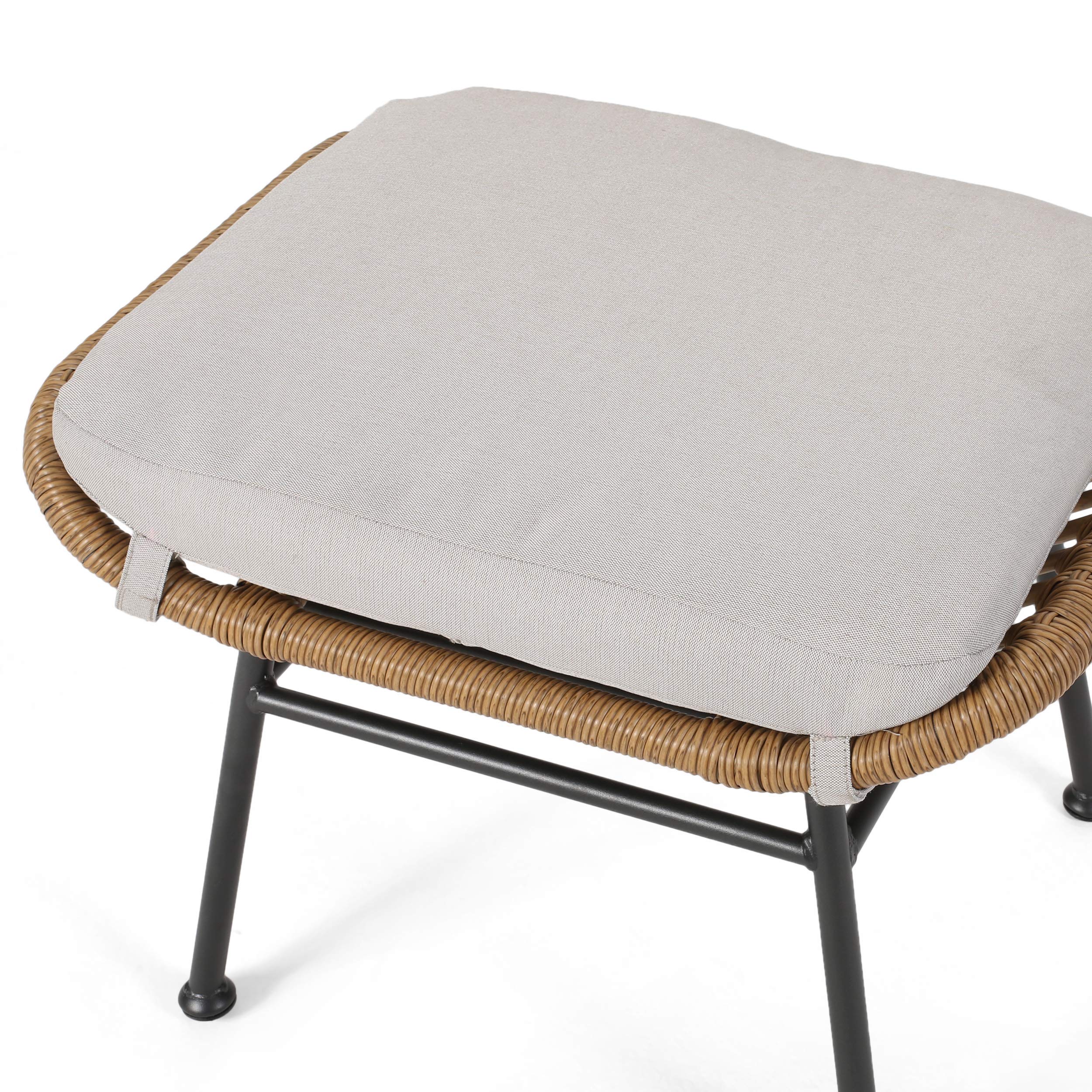 Gloria Outdoor Wicker Ottoman (Set of 2), Light Brown, Beige, and Black