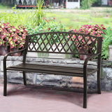 Garden Bench Patio Park Bench, Larger Size Cast Iron Metal Frame Porch Bench