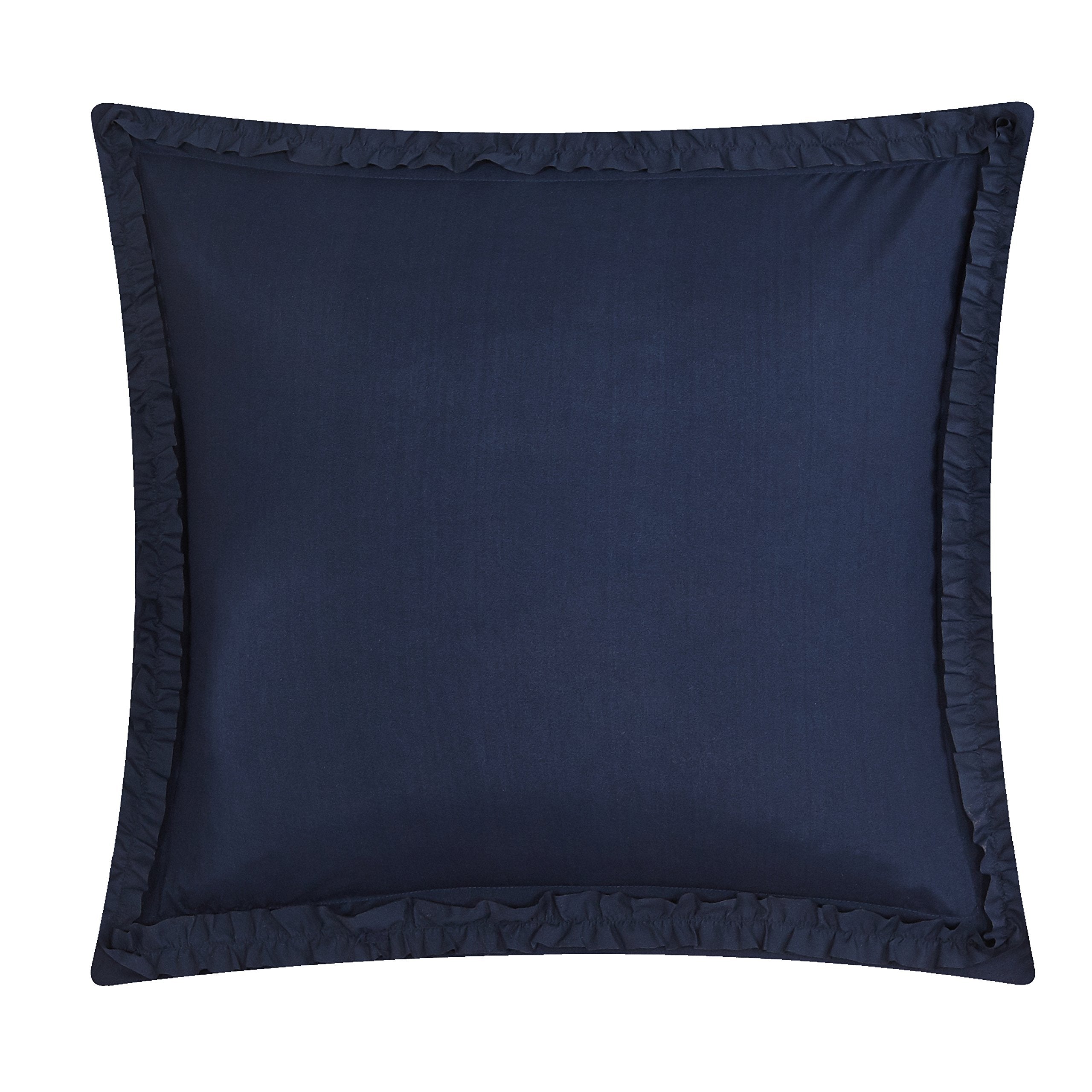 7 Piece Rosalia Floral Ruffled Etched Embroidery Comforter Set, Queen, Navy