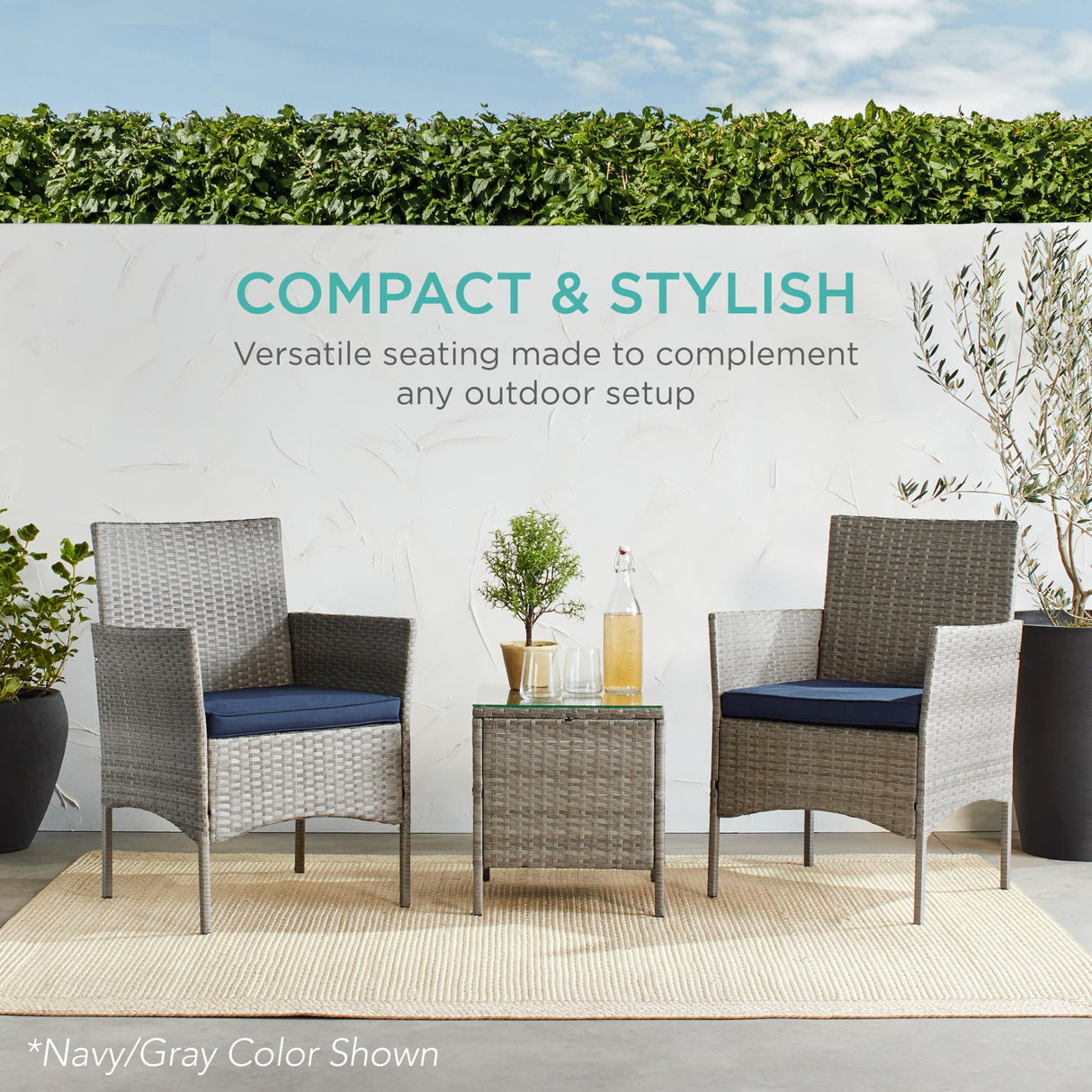 3-Piece Outdoor Wicker Conversation Bistro Set, Space Saving Patio Furniture for Yard