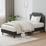 Upholstered Platform Twin Bed Frame with Nailhead Trim Headboard, Height Adjustable