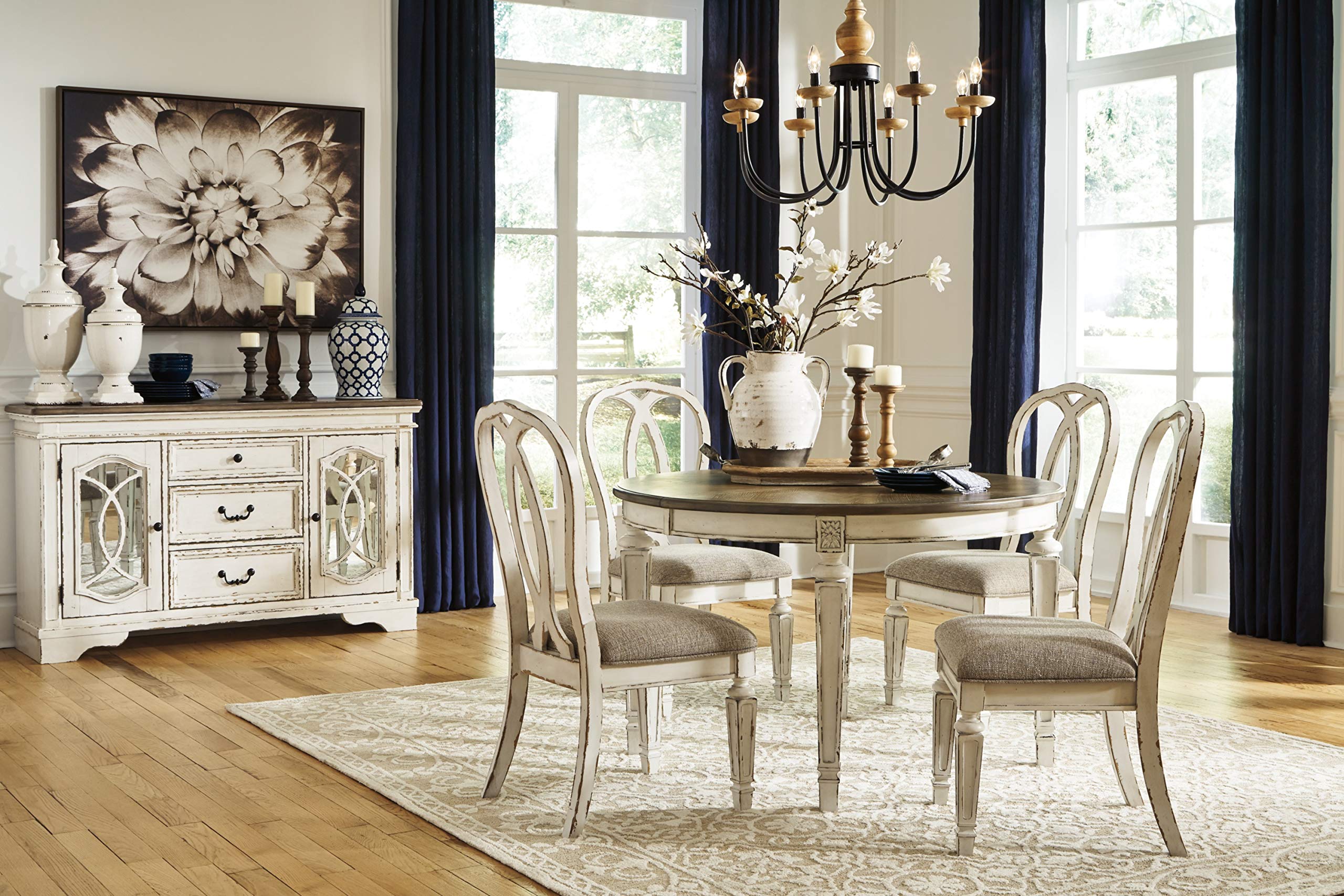 Realyn French Country Oval Dining Room Extension Table, Chipped White