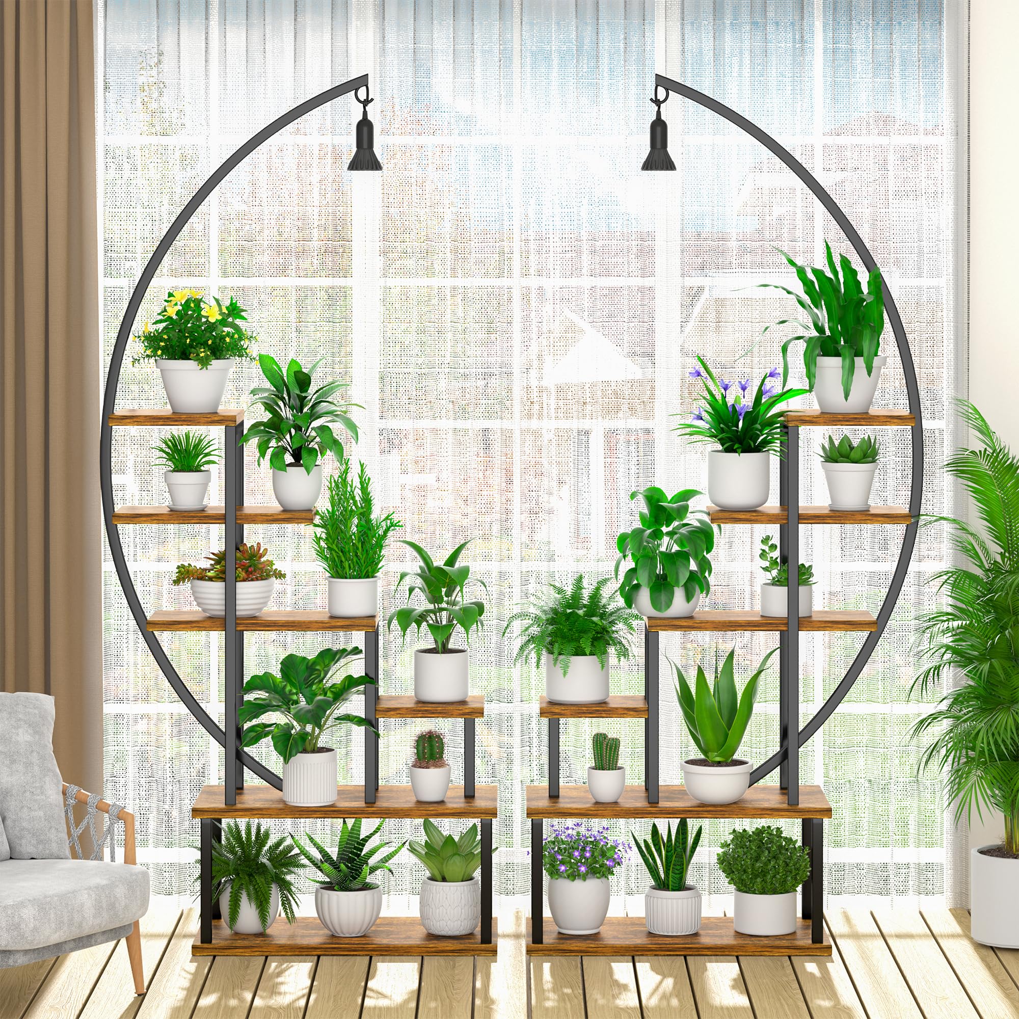 6-Tier Metal Plant Stand with Grow Lights – Indoor Decorative Shelf