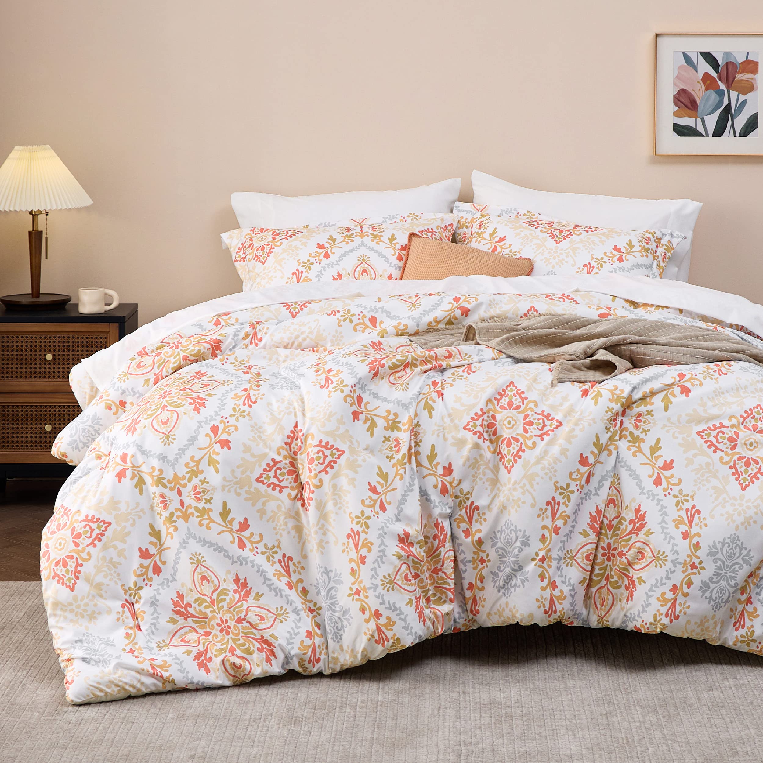 Boho Comforter Set Queen - 7 Pieces Bedding Sets Queen Bed in a Bag