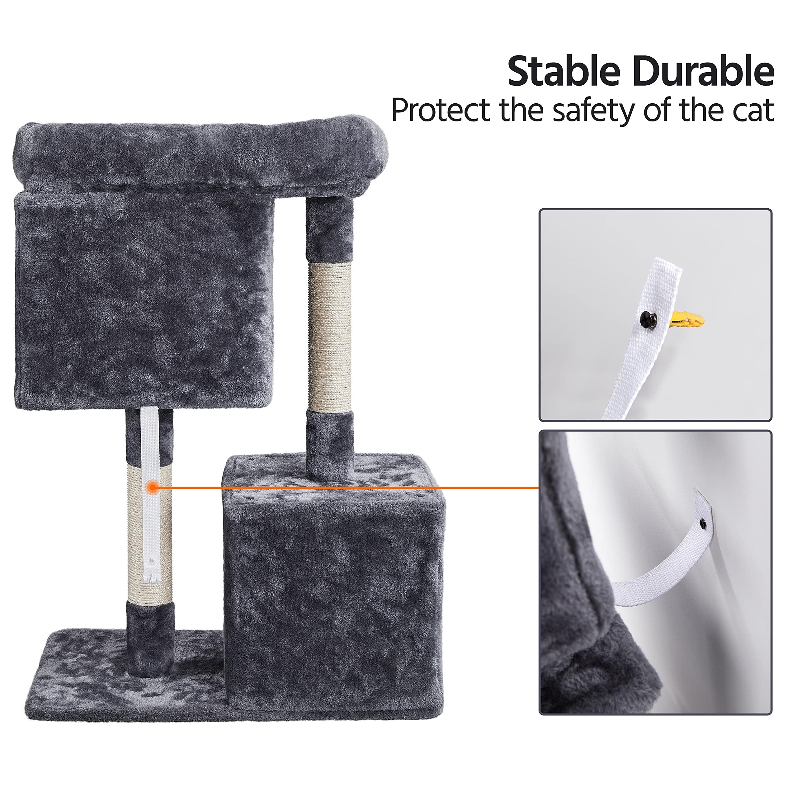 33.5in Cat Tree Tower for Indoor Cats w/2 Cozy Plush Condos, Oversized Perch