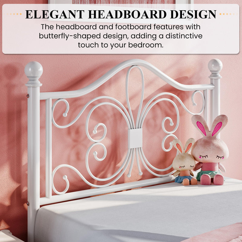 Twin Size Bed Frame for Kids,Metal Bed Frame with Butterfly Pattern Design Headboard