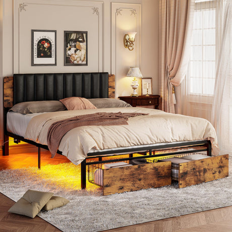 QueenSize Bed Frame with Removable PU Leather headboard & Charging Station