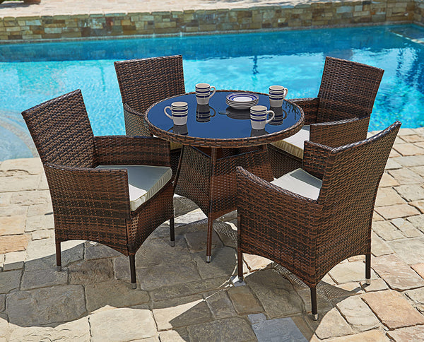 5 Piece Outdoor Dining Set All-Weather Wicker Patio Dining Table and Chairs