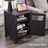 Farmhouse Nightstand with Charging Station - Modern Bed Side Table