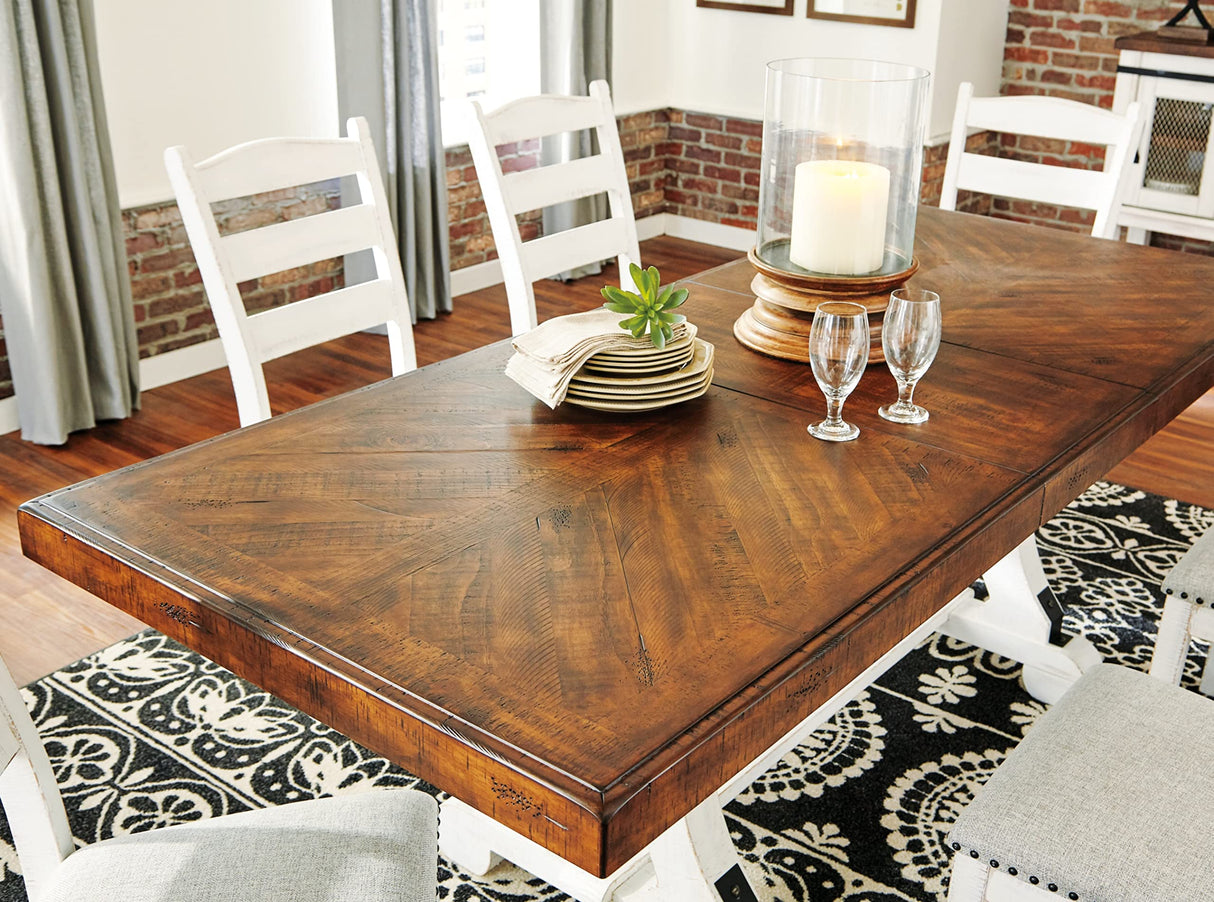 Valebeck Farmhouse Rectangular Extension Dining Table, White & Brown