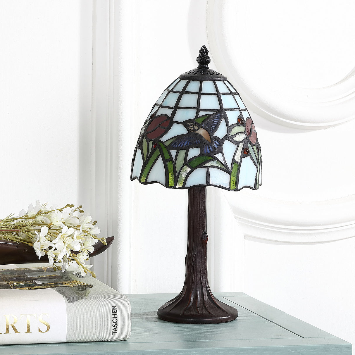 JYL8014A Hummingbird Tiffany-Style 12" LED Table Lamp Tiffany