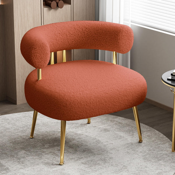 Mid Century Sherpa Boucle Accent Chair, Round Upholstered Barrel Arm Chair for Small Spaces