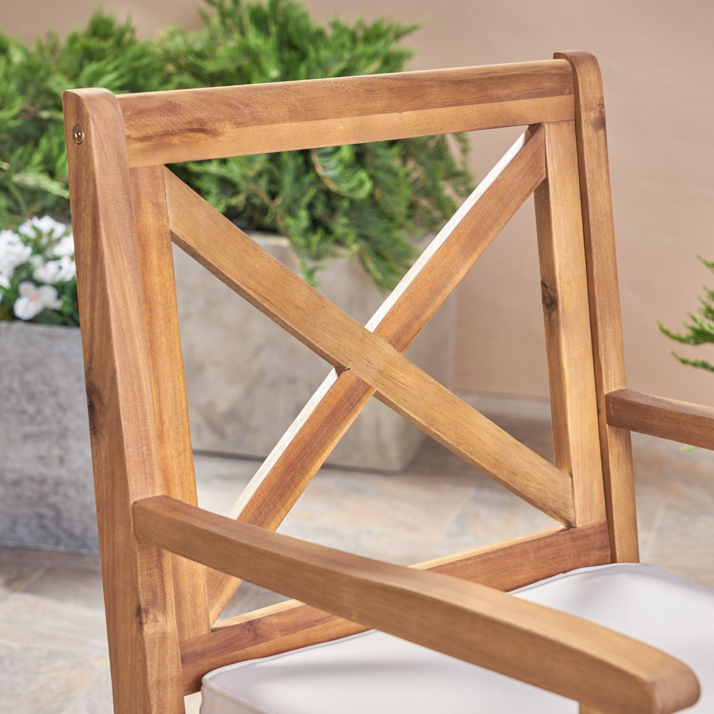 Peter Outdoor Acacia Wood Dining Chair Set of 2