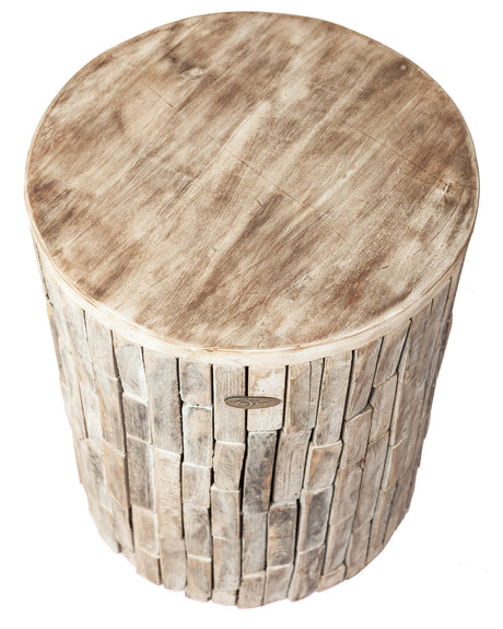 62420 Elyse Round Rustic Garden Stool Wood Outdoor Seating & End Table