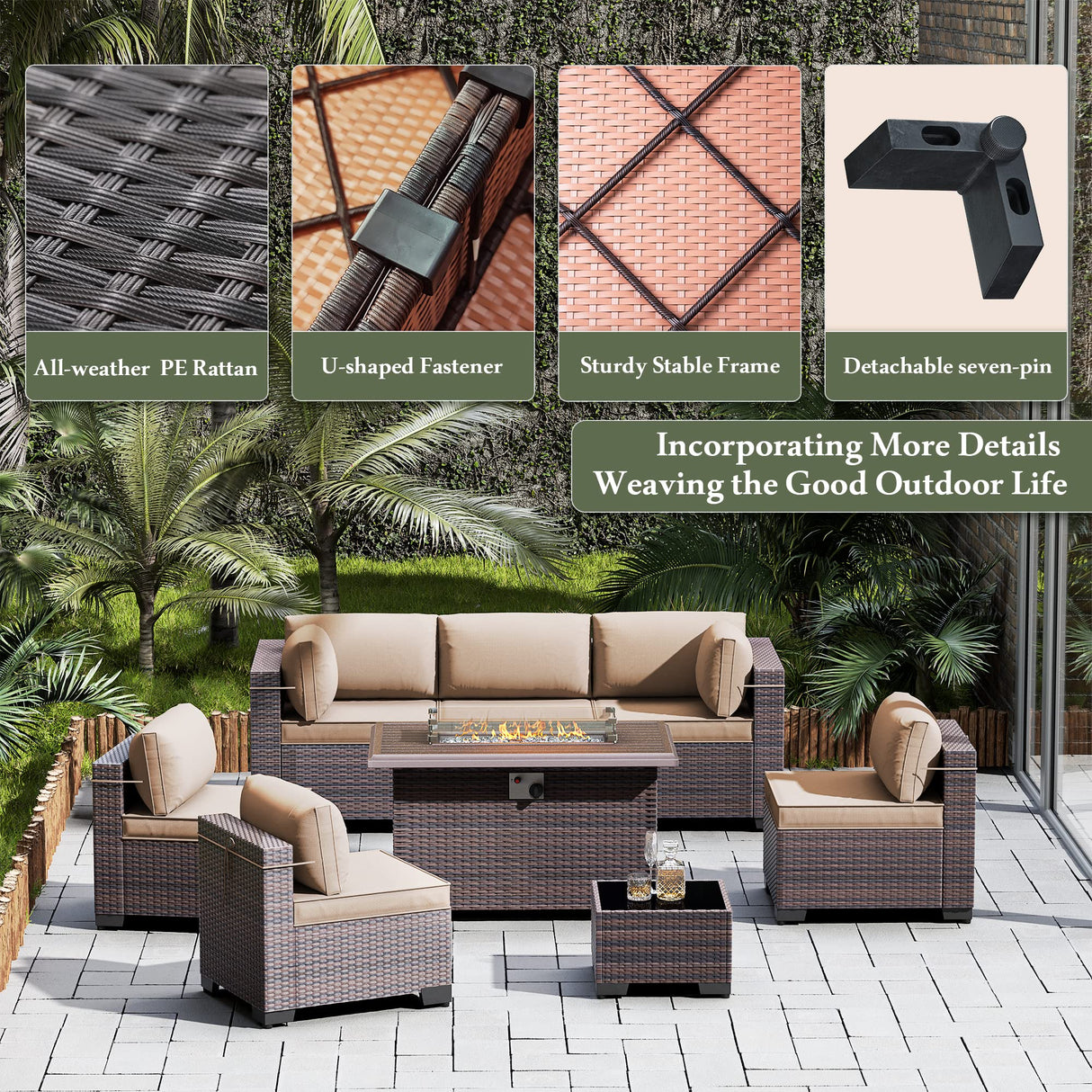 Outdoor Patio Furniture Set with Propane Fire Pit Table