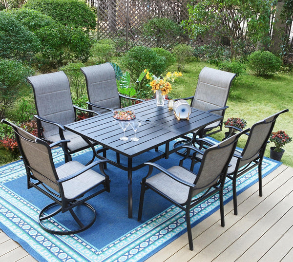 Outdoor Dining Table with Umbrella Hole and 6 Patio