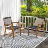 Outdoor Acacia Wood Dining Chairs Set of 4, All-Weather Rope Woven Patio Chairs