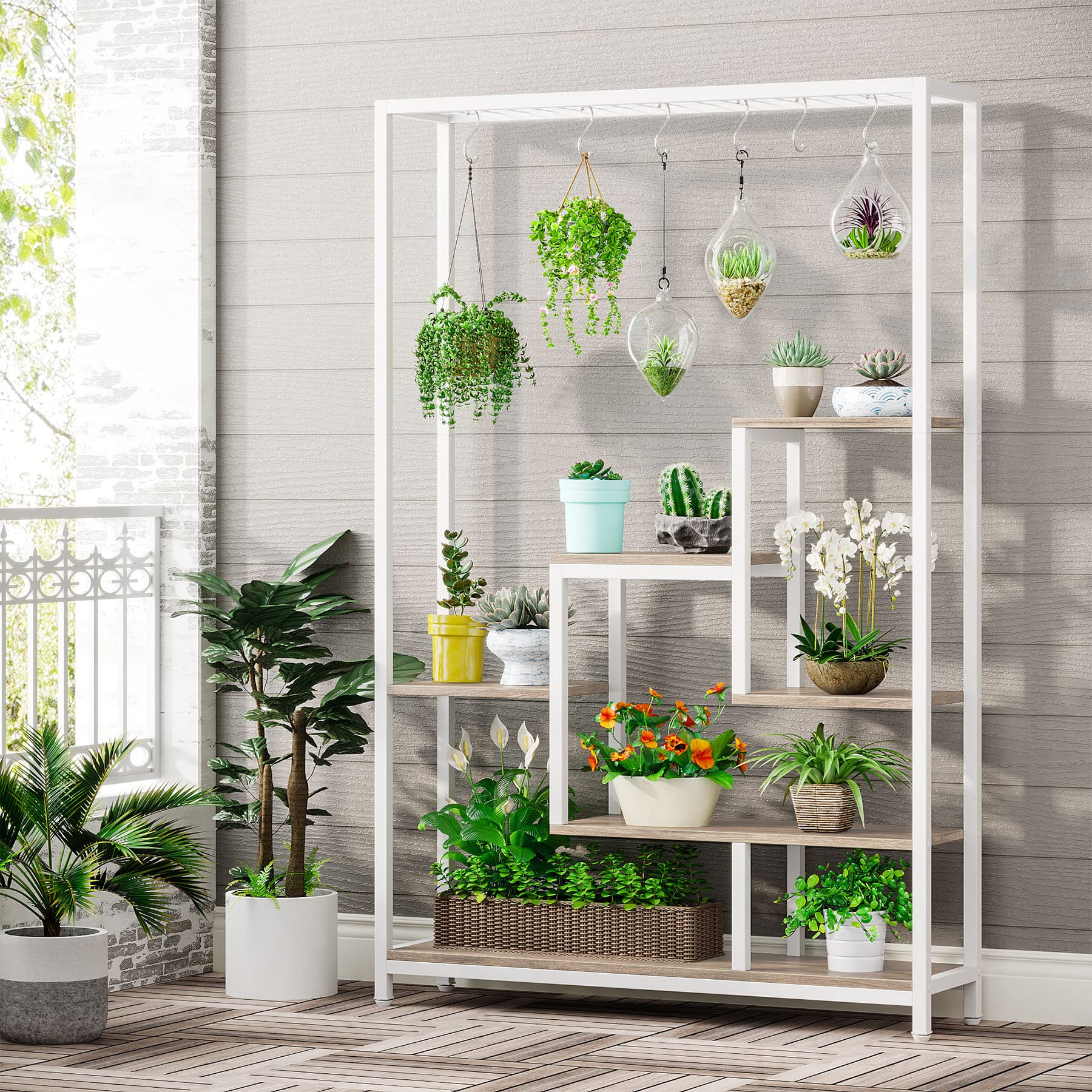 Tribesigns 5-Tier White & Beige Ladder Plant Stand