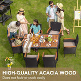 Dining 7 PCS Furniture, Patio Conversation Set with Acacia Wood Table Top