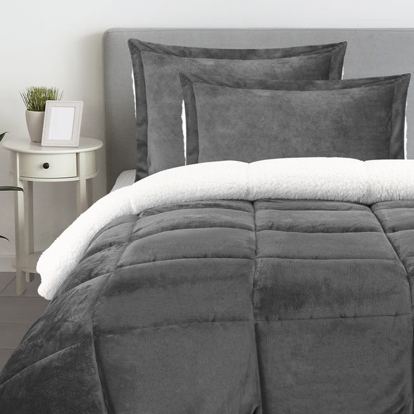 Micromink Sherpa Fleece Queen Comforter Set with 2 Pillow Shams