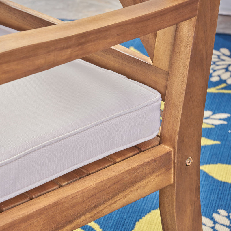 Peter Outdoor Acacia Wood Dining Chair Set of 2, Teak/Cream Cushion