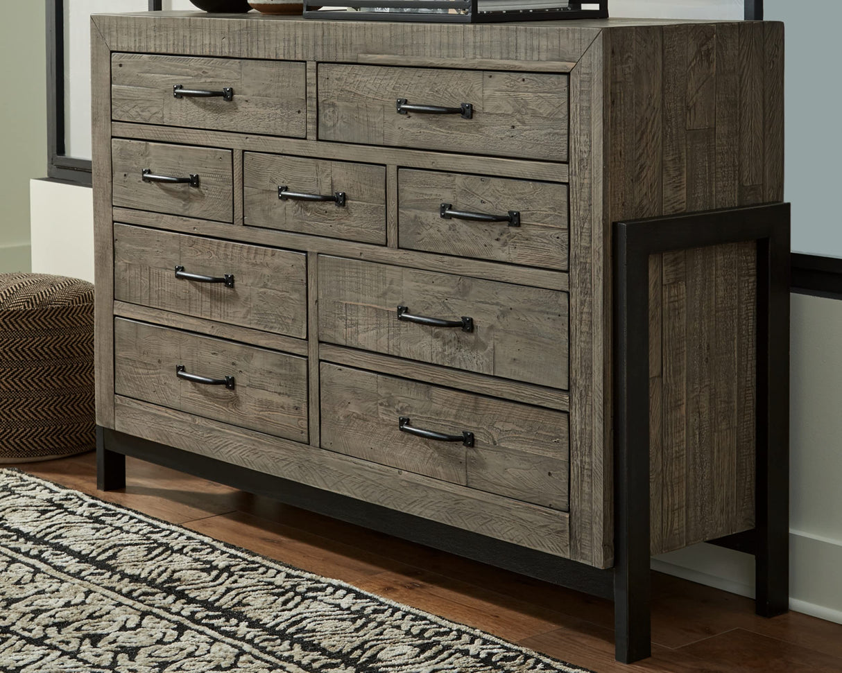 Brennagan Modern Vintage 9 Drawer Dresser, Grayish Brown