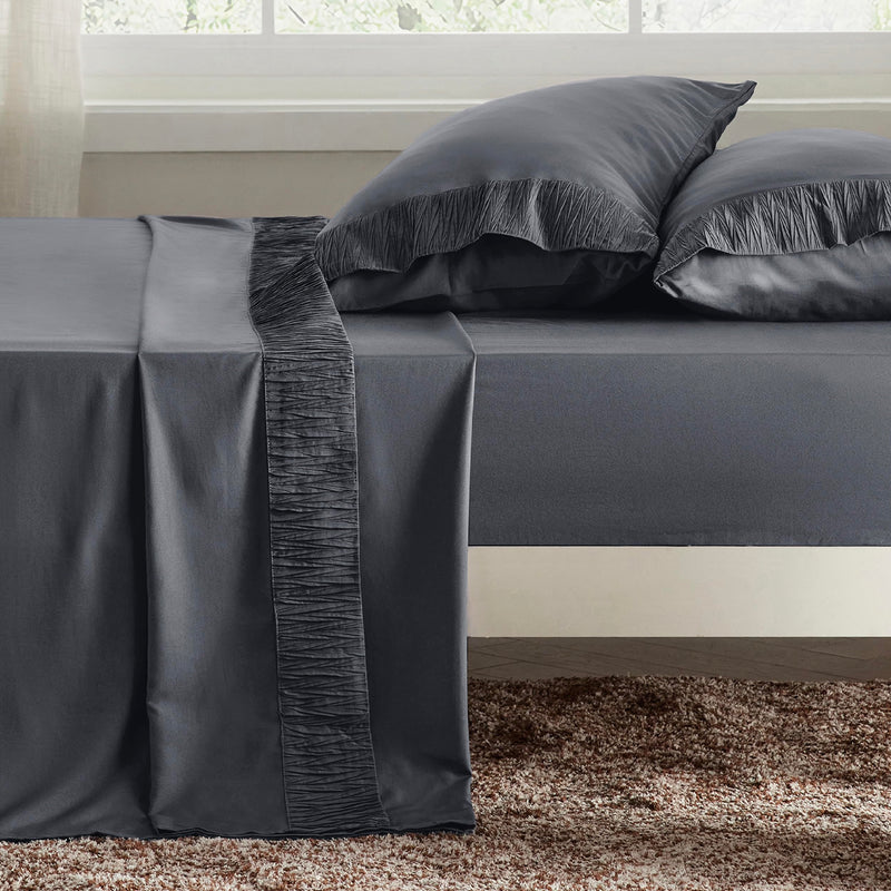 King Size Sheets Grey - Soft Sheets for King Size Bed, 4 Pieces Hotel Luxury King Sheets