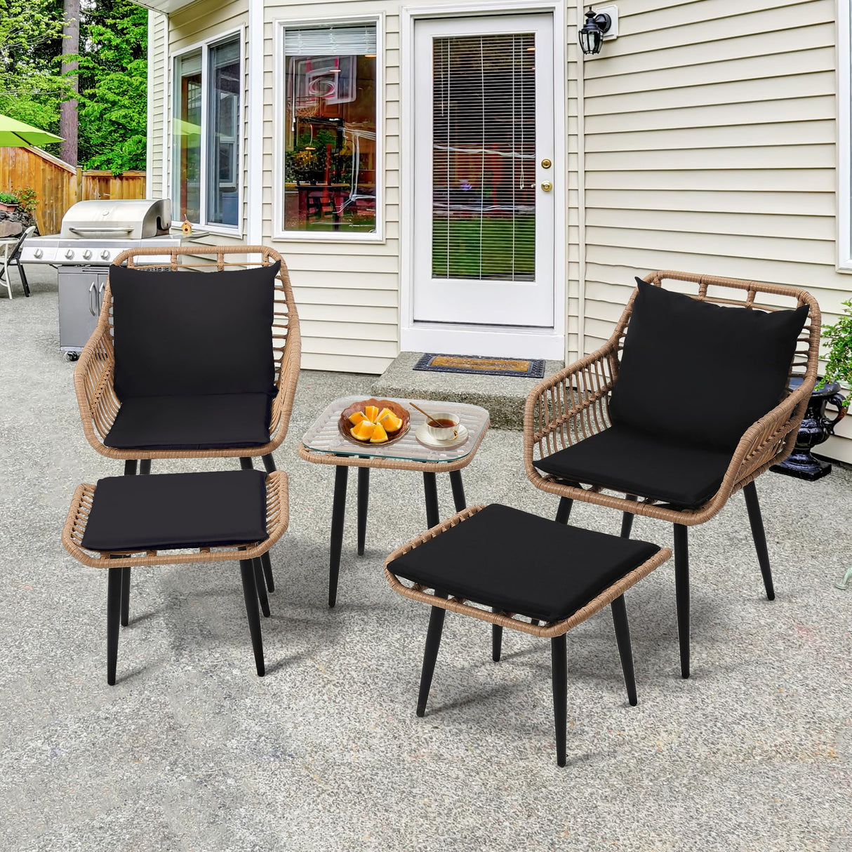 Outdoor Wicker Chairs and Table Bistro Conversation Furniture Set