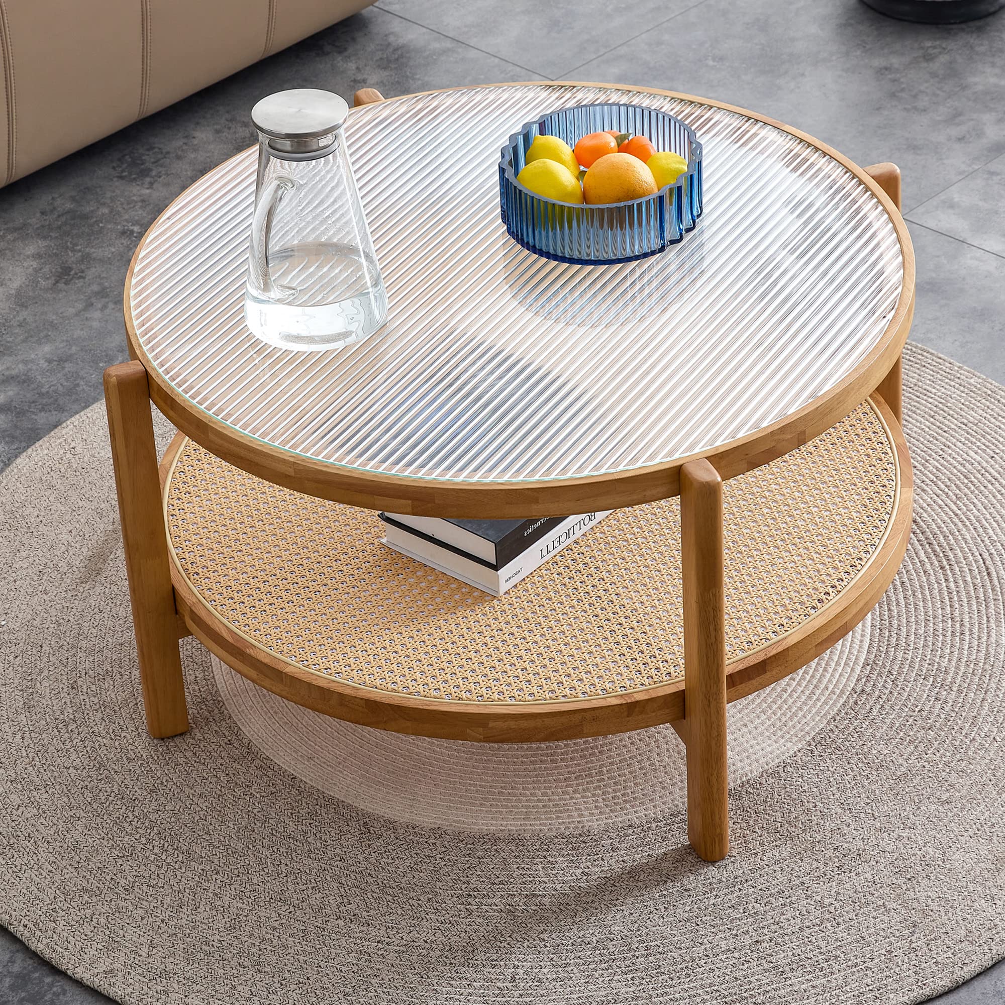 Chinese Style Coffee Table, 34.64" Log Style Faux Rattan