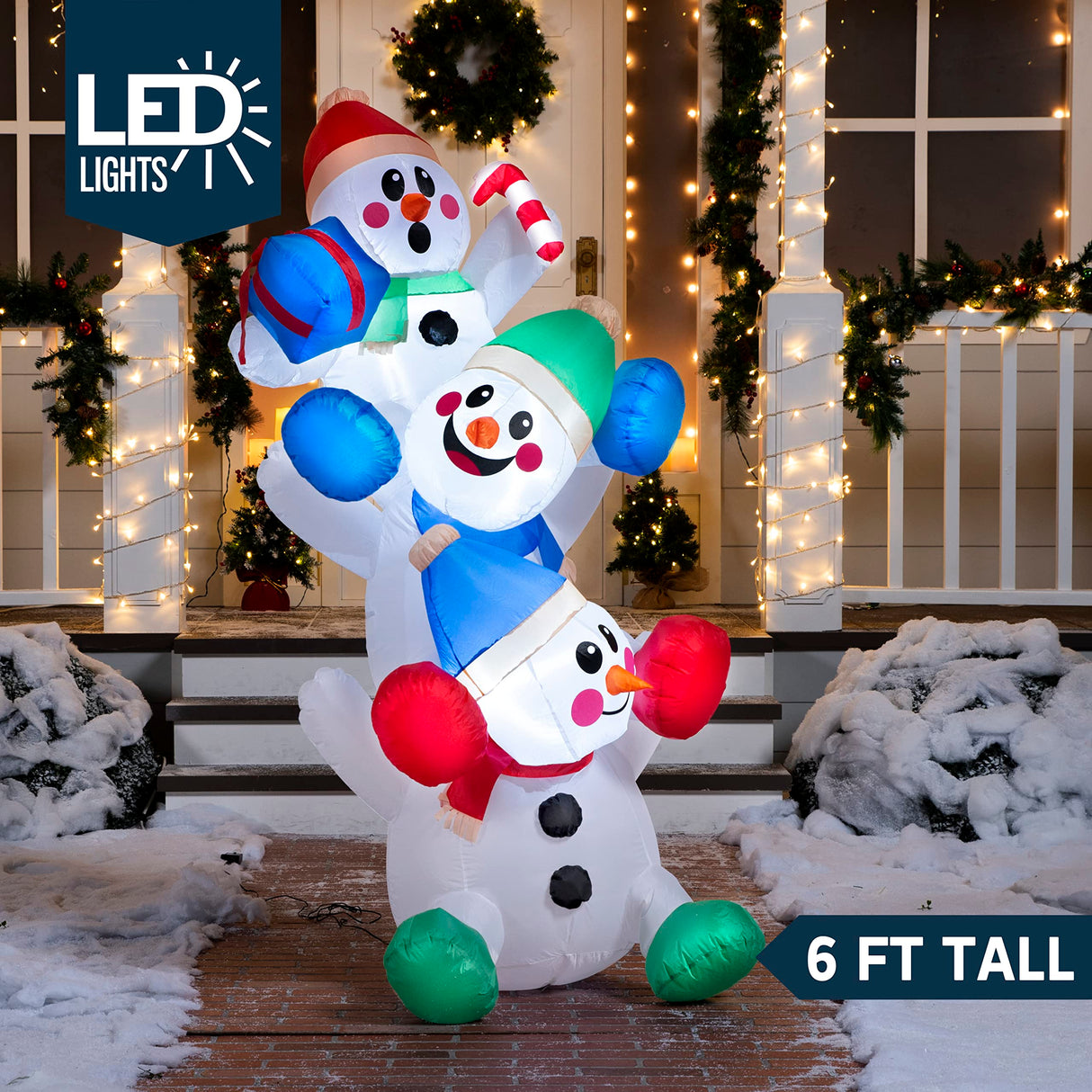 6 FT Christmas Inflatable Stacked Snowman with Build-in LED