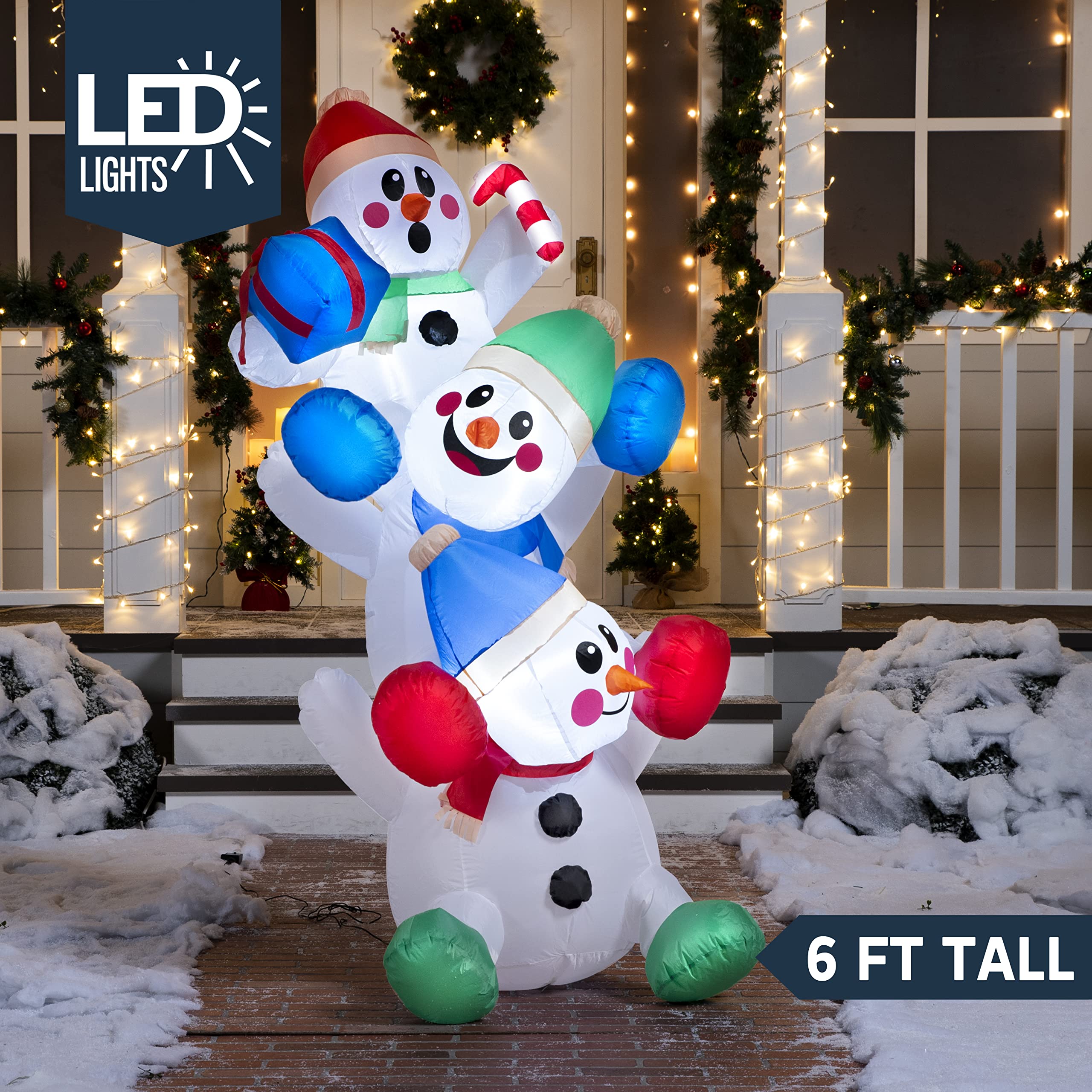 6 FT Christmas Inflatable Stacked Snowman with Build-in LED