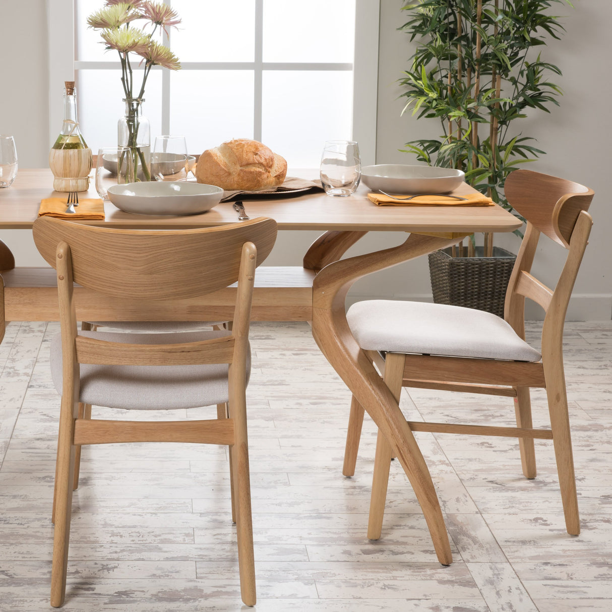 Idalia Dining Chairs, 2-Pcs Set, Light Beige / Oak Finish