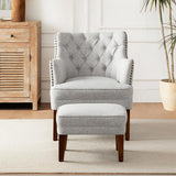 Ottoman Set, Upholstered Button Tufted Armchair for Living Room