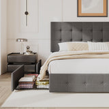 Upholstered Queen Platform Bed Frame with Adjustable Headboard and 4 Drawers Under