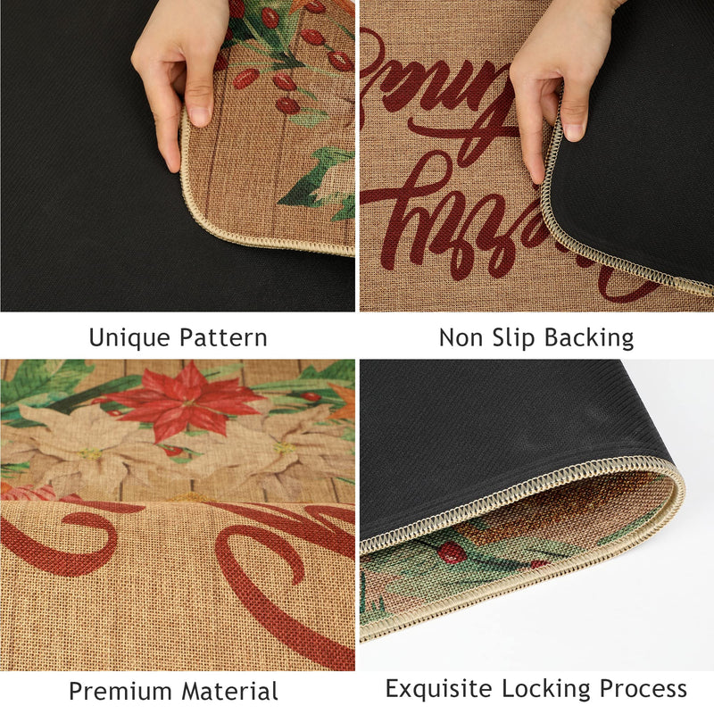 Christmas Kitchen Rug Sets 2 Piece Merry Christmas Flax Waterproof Non-Slip Kitchen Mats