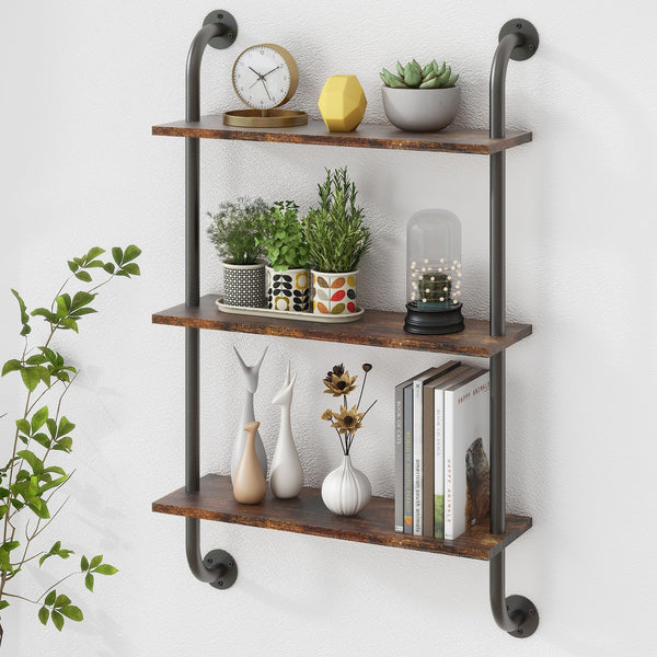 3 Tier Bathroom Floating Shelves 24 Inch, Over The Toilet Storage Shelf, Industrial Pipe