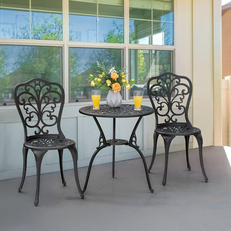 3 Piece Outdoor Bistro Table Set, Weather Cast Aluminum Patio Bistro Set