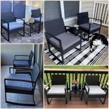 3 Pieces Wicker Patio Furniture Set, Outdoor Rocking Chair Sets with Cushion, Porch