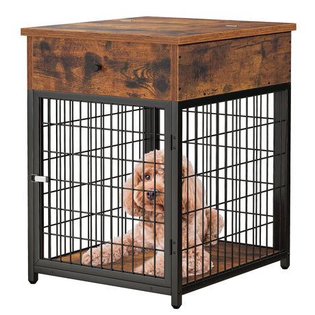 Furniture Dog Crates, 28.9" Wood Dog Kennel with Flip-up Drawer Chew-Proof Home Wood