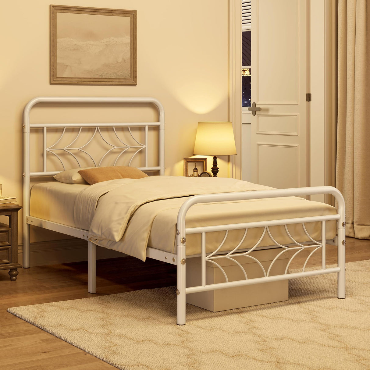 Twin Bed Frames Metal Platform Bed with Sparkling Star-Inspired Design Headboard