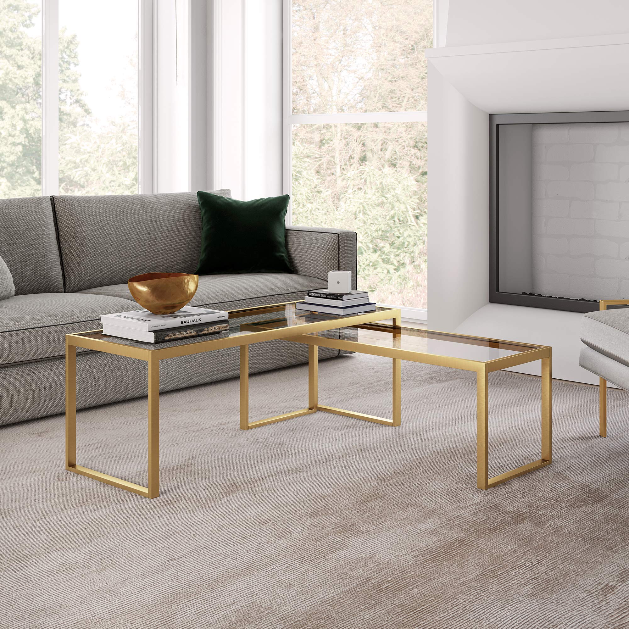 Rectangular Nested Coffee Table in Brass