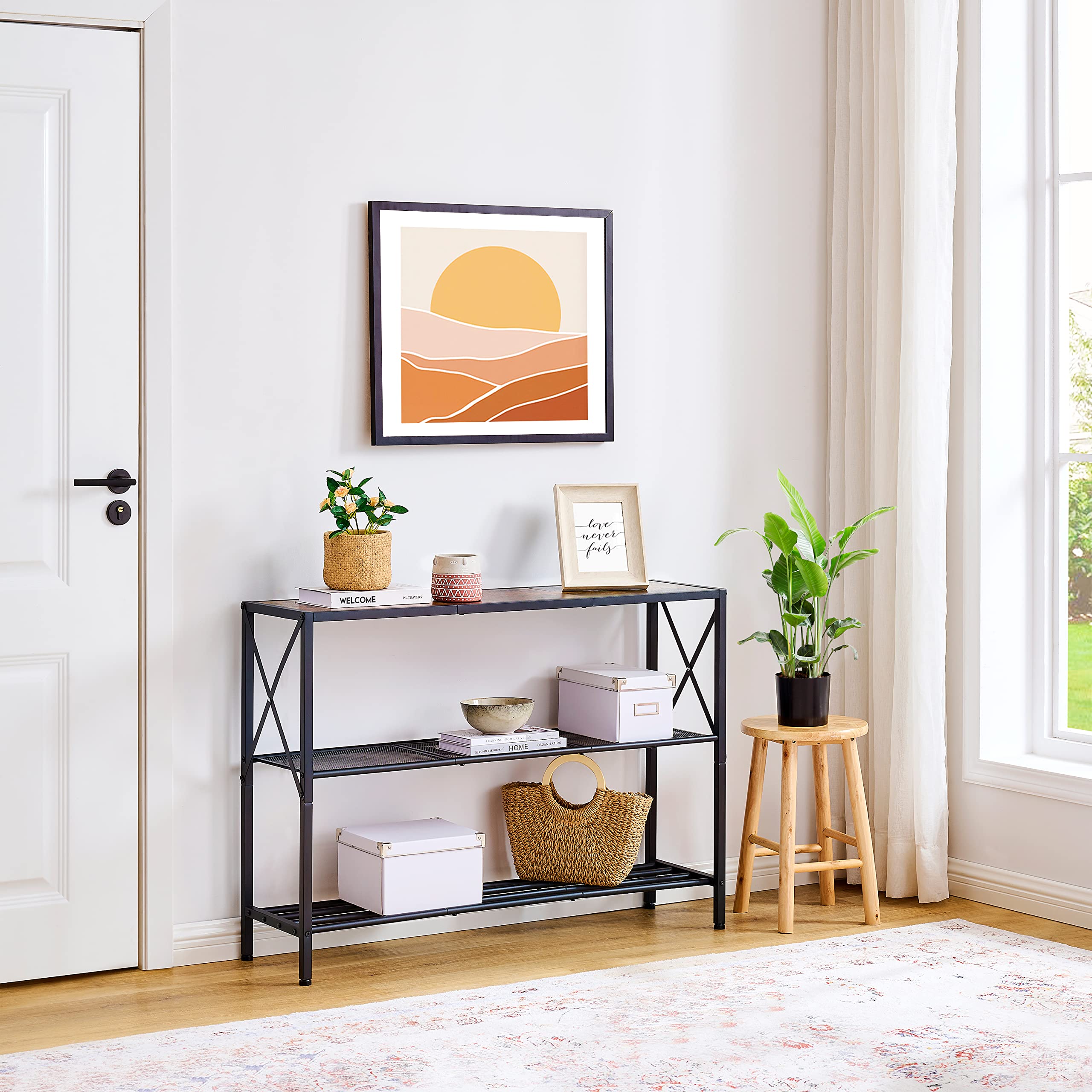 Industrial Console Table, 3 Tier Entryway Table, Hallway Table