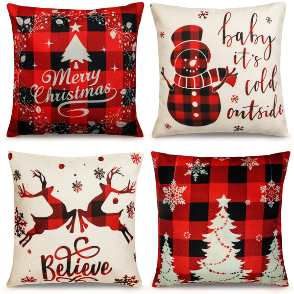 Christmas Pillow Covers 18×18 Inch Set of 4 Farmhouse Christmas Pillow Covers Christmas