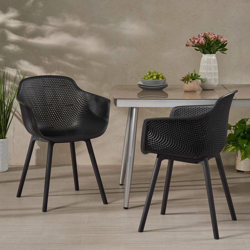 Davina Outdoor Dining Chair (Set of 2), Polypropylene, Black