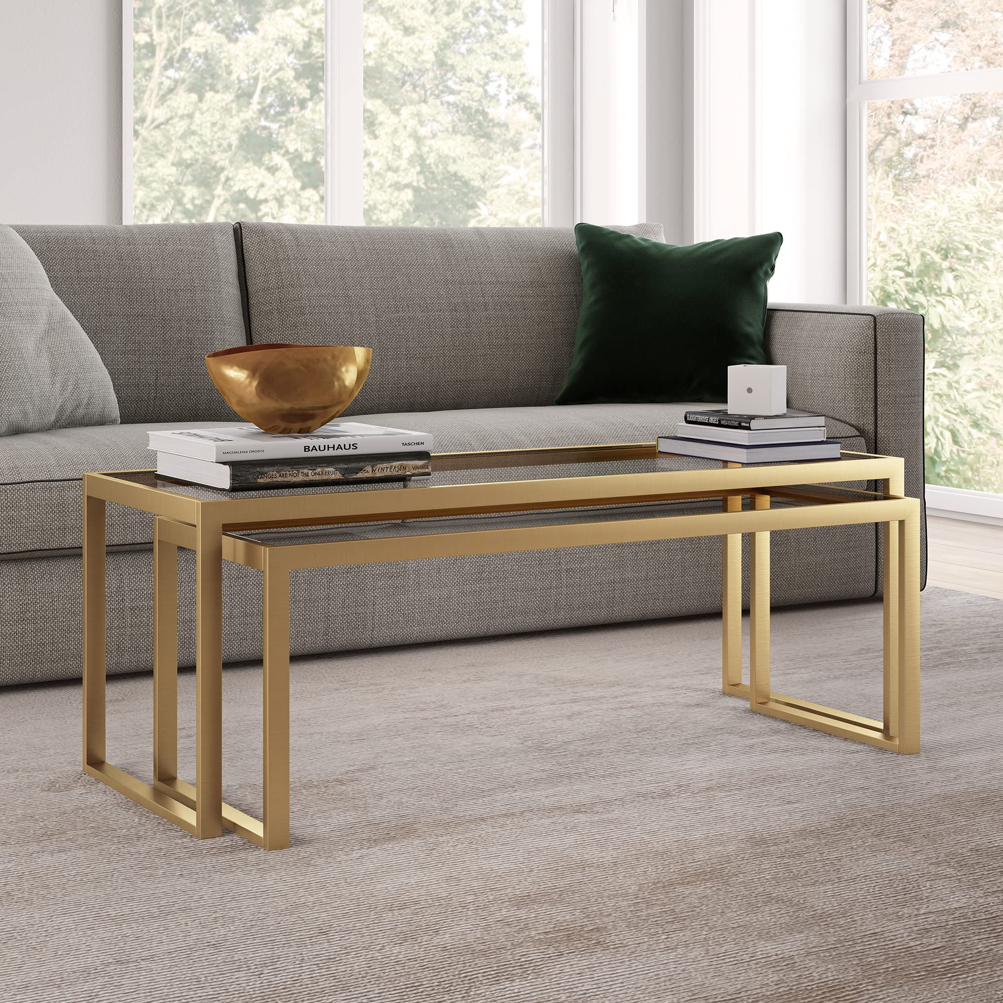 Rectangular Nested Coffee Table in Brass