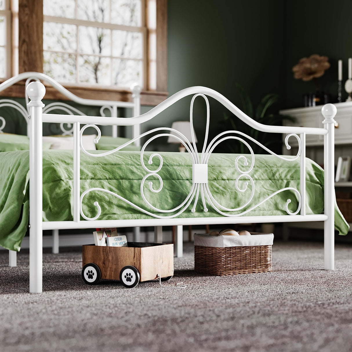 Full Size Bed Frame with Headboard,Metal Bed Frame with Butterfly Pattern Design