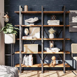 Industrial Bookshelf and Bookcase Double Wide 5 Tier, Large Open Shelves