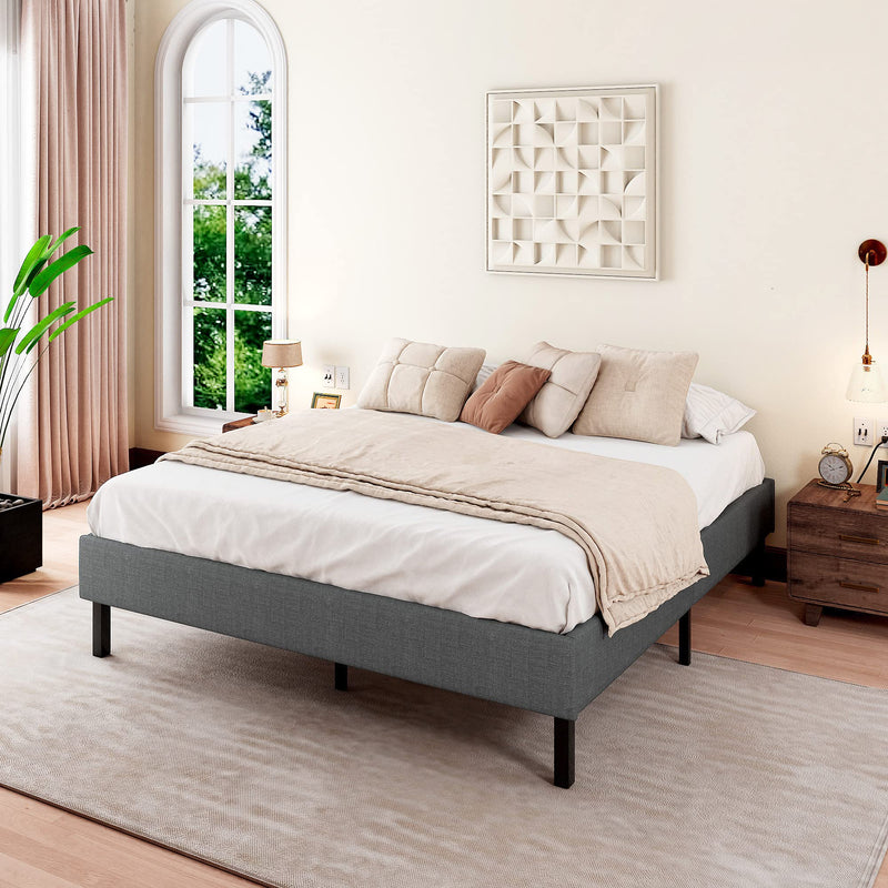 Full Size Upholstered Platform Bed Frame/Wood Slats Support/Low Profile Bed Frame