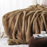 Luxury Camel Faux Fur Throw Blanket, Soft Cozy Warm Mink Fur Blanket for Bed